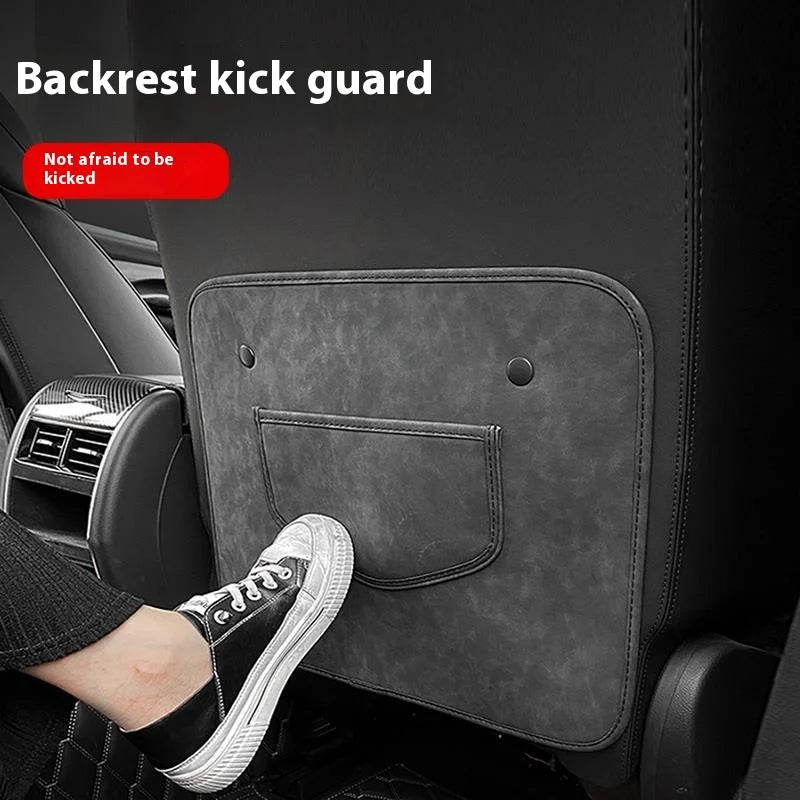 Universal Car Seat Back Protector with Storage Pocket – Half-Size Leather Anti-Kick Mat for Front Seats - Delicate Leather  