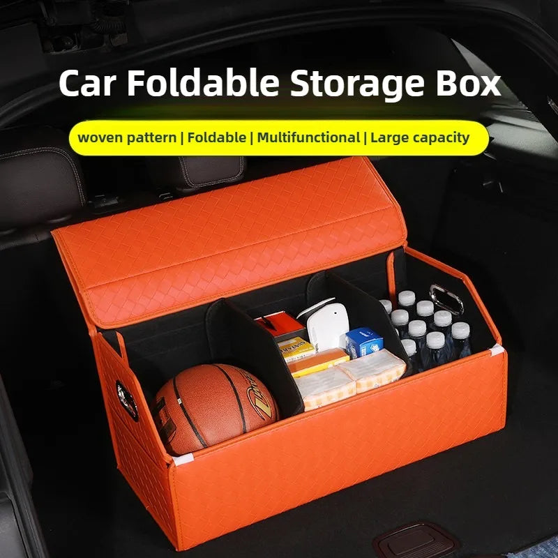 Multi-Functional Folding Trunk Organizer with Nappa Leather - Universal Fit, Waterproof, and Collapsible Design