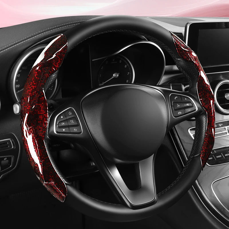 Glossy Snap-On Steering Wheel Cover – Lightweight Non-Slip Grip Universal Fit Interior Accessory - Delicate Leather  