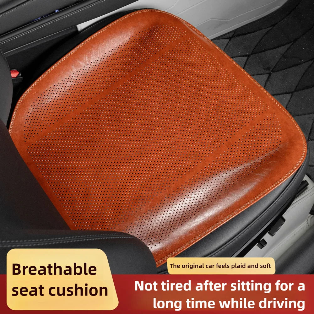 New Car Seat Cover Oil Wax Leather - Breathable Hole Seat Cushion for Volkswagen, Chevrolet, Cadillac, Kia, Haval, Tesla, Mitsubishi, and More - Delicate Leather  