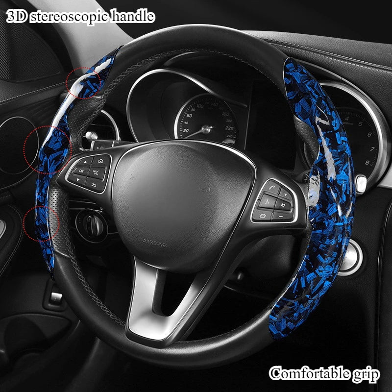 Luxury Glitter Forged Carbon Fiber Steering Wheel Cover – 3D Textured, Anti-Slip, Universal Fit & Easy Installation - Delicate Leather  
