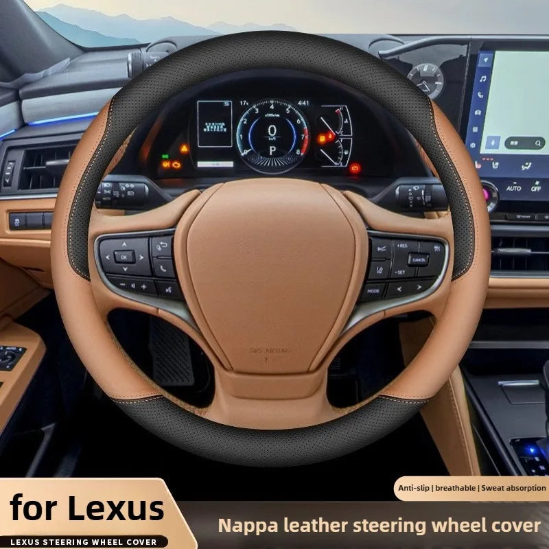 Nappa Leather Steering Wheel Cover - Luxury Car Steering Wheel Cover for Lexus ES200, ES300, NX260, RX350 - Premium Leather Auto Accessory - Delicate Leather  