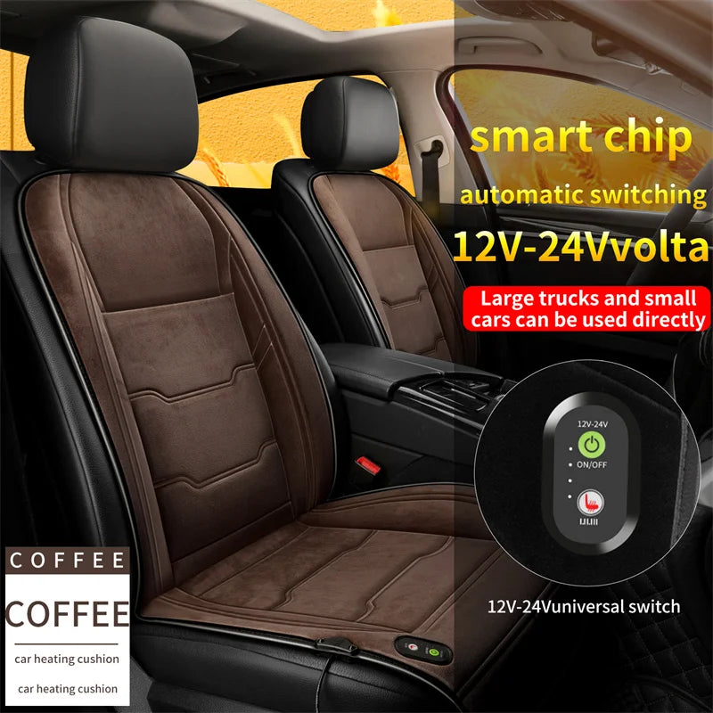 12V/24V Heated Car Seat Cover – Universal Fast-Heating Winter Seat Cushion with Auto Power Protection - Delicate Leather  