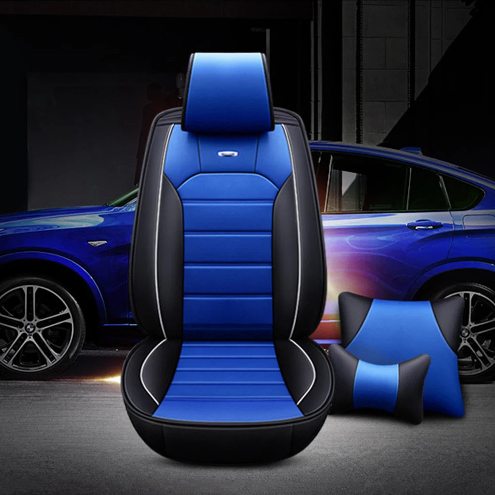 PU Leather Car Seat Covers for Front 2 Seats – Black & Blue, Waterproof, Non-Slip, and Comfortable Automotive Cushion 08