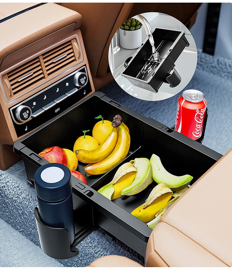 Car Seat Armrest Storage Box Organizer with Cup Holder & Tissue Slot – Universal Interior Organizer - Delicate Leather  