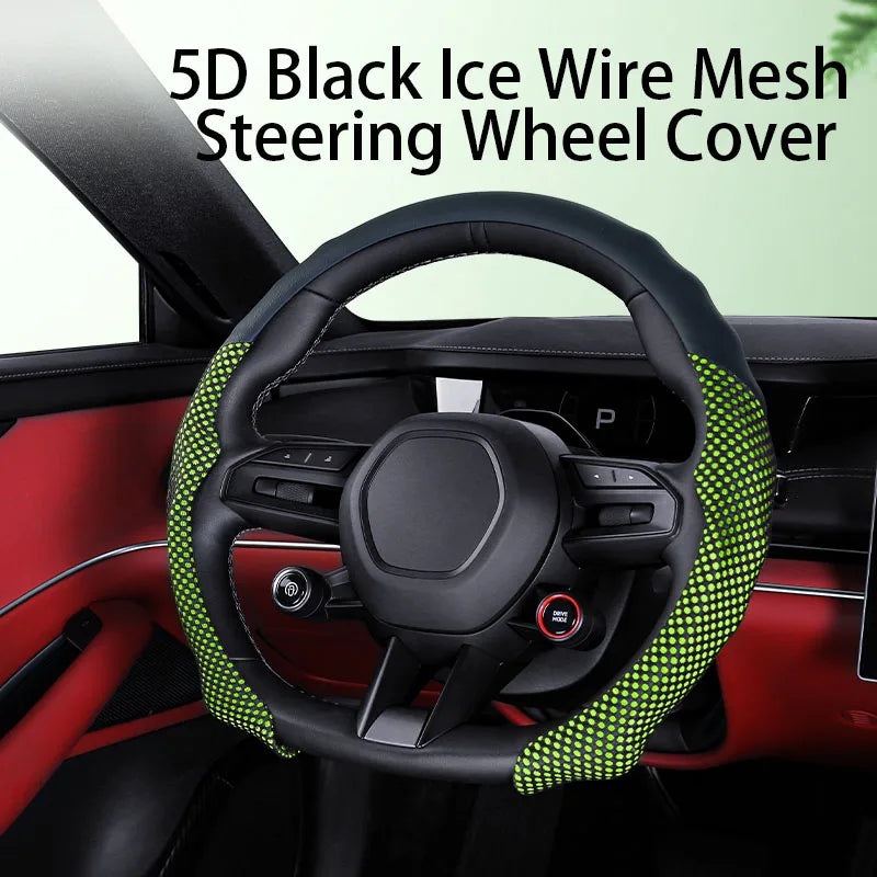 5D Sports Mesh Steering Wheel Cover – Ultra-Thin Breathable Non-Slip Grip, Universal Fit Interior Accessory - Delicate Leather  