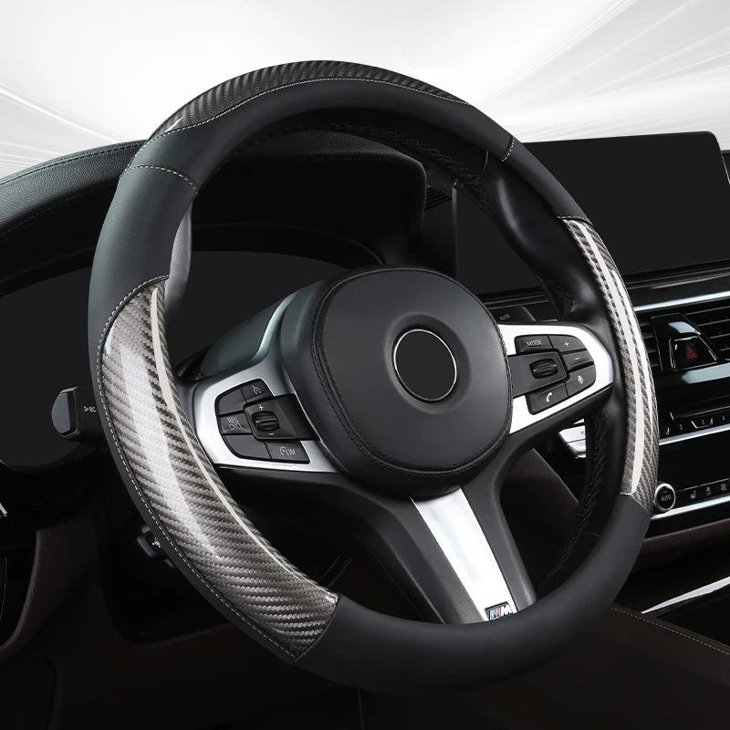 Carbon Fiber Leather Steering Wheel Cover – Wear-Resistant, Comfortable & Breathable, All-Season - Delicate Leather  