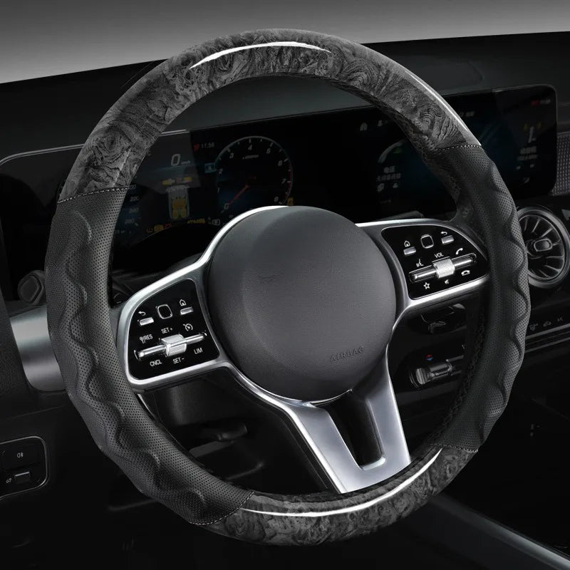 Wood Grain Steering Wheel Cover – Leather-Style Anti-Slip Universal Grip - Delicate Leather  