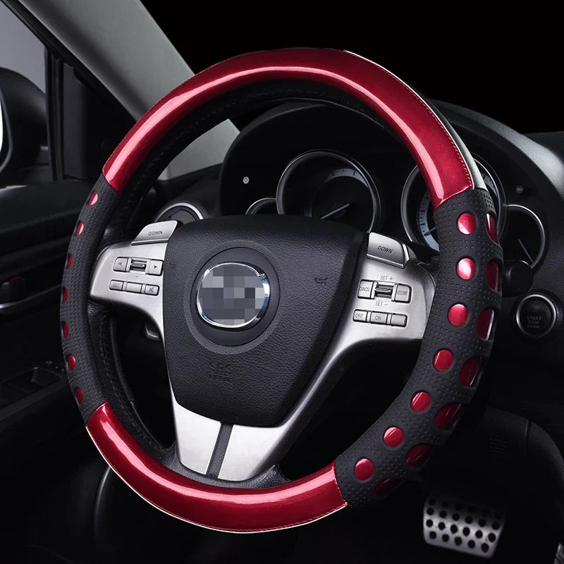 High-Quality PU Leather Steering Wheel Cover – 38CM Universal Fit, Dazzle Color Car Steering Wheel Protector, Anti-Slip Grip for All Seasons - Delicate Leather  