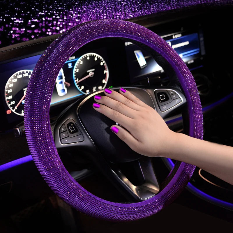 Crystal Rhinestone Steering Wheel Cover – Decorative Anti-Slip Car Interior Accessory - Delicate Leather  