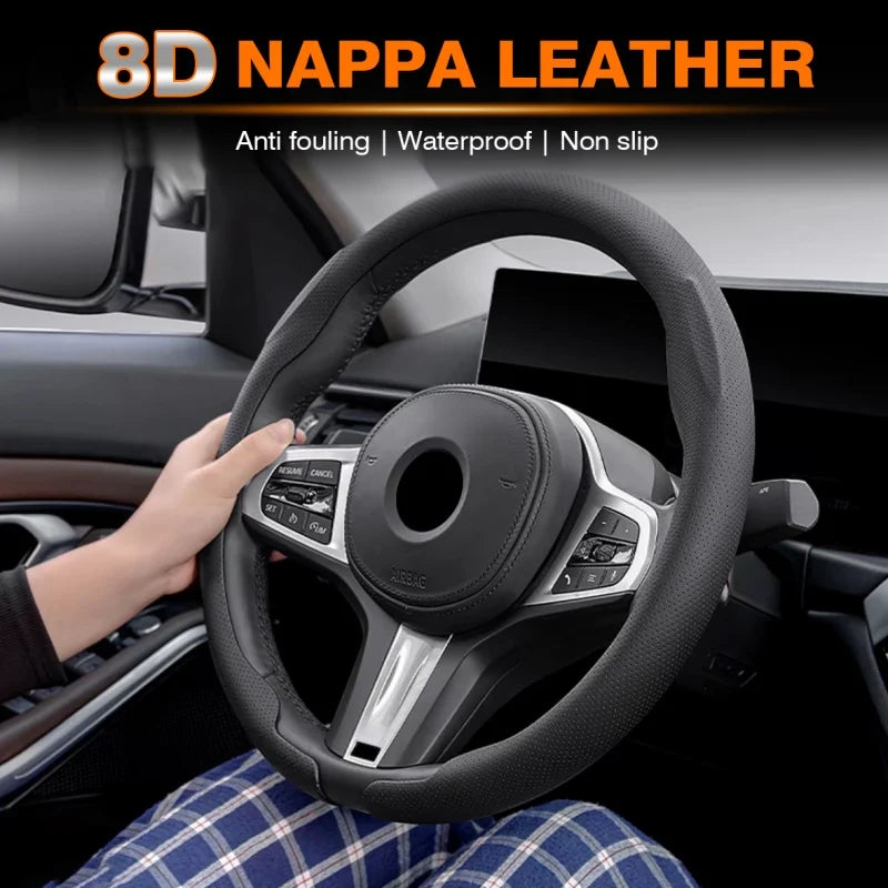 Ultra-Thin Nappa Leather Steering Wheel Cover – Breathable Non-Slip Protector - Delicate Leather  