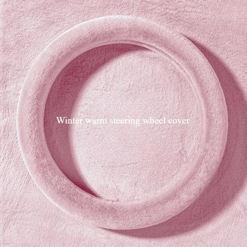 Universal Winter Plush Steering Wheel Cover – Warm Fashionable Car Accessory, Soft Anti-Slip Interior Cover - Delicate Leather  