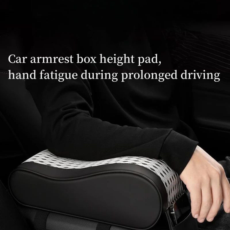 Car Center Console Armrest Cushion – 7cm Height Pad with Storage Pocket - Delicate Leather  
