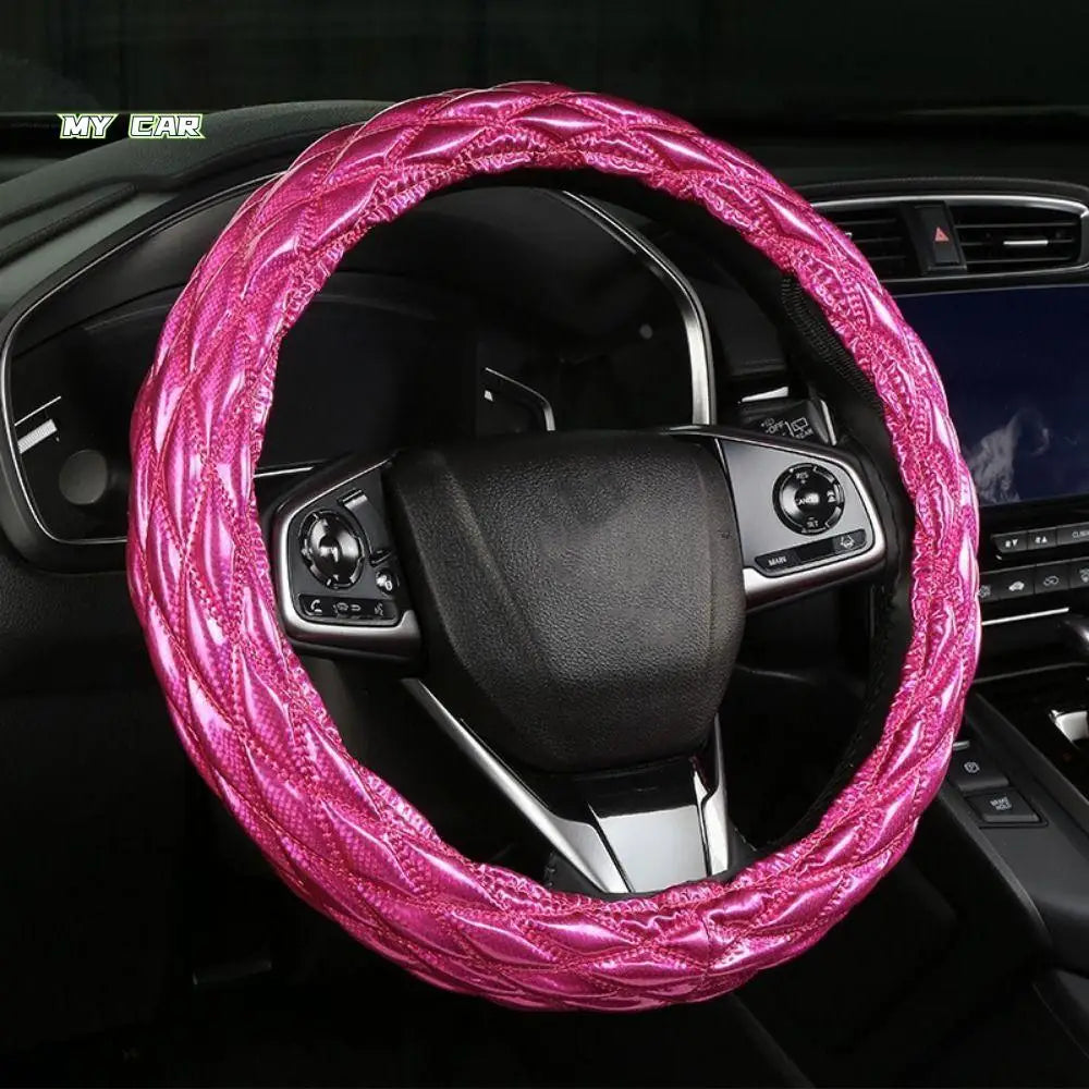 Universal 38cm Steering Wheel Cover – Anti-Slip 3D Rhombus PU Leather Wheel Protector, All-Season Car Interior Accessory - Delicate Leather  