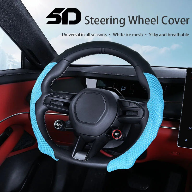 5D Honeycomb Mesh Steering Wheel Cover – Ultra-Thin Breathable Non-Slip Grip, Universal Fit Interior Accessory - Delicate Leather  