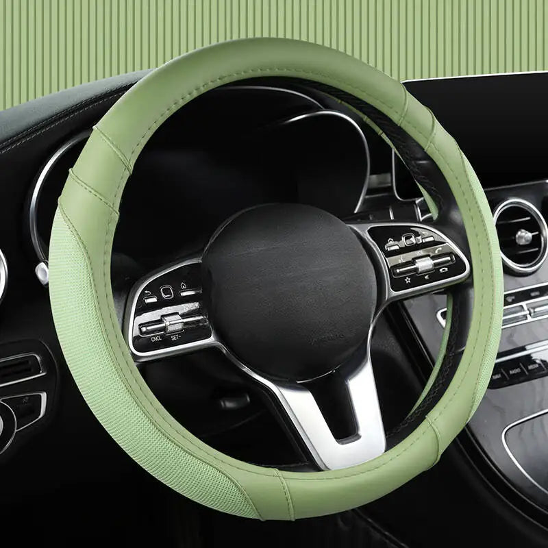 Easy-to-Clean Steering Wheel Cover 38cm (15in) – Universal Non-Slip Handle Protector for All Seasons - Delicate Leather  