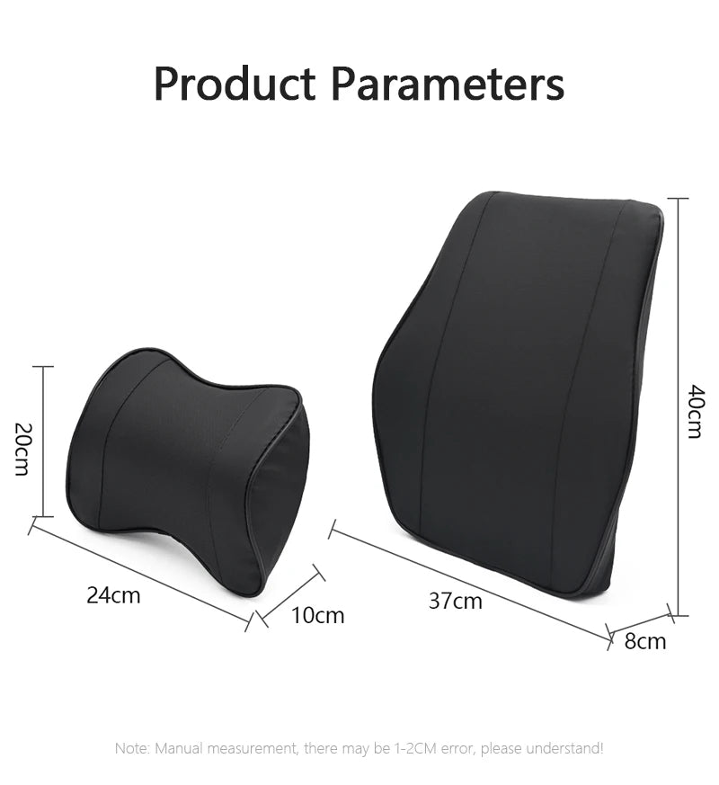 Memory Foam Car Neck & Headrest Pillow – Breathable Adjustable Seat Support - Delicate Leather  