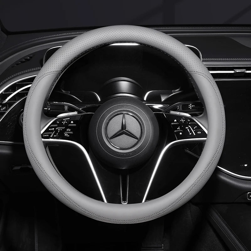 Leather Steering Wheel Cover – Anti-Slip 38cm Universal Luxury Style Interior Accessory - Delicate Leather  