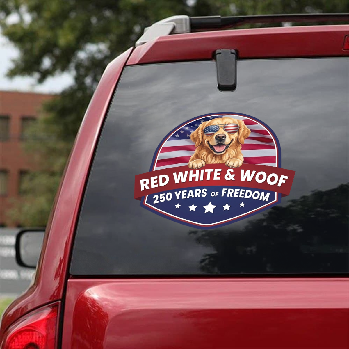 Red White & Woof 250 Years of Freedom Decal – Patriotic Pet Theme Sticker 01 - Delicate Leather  