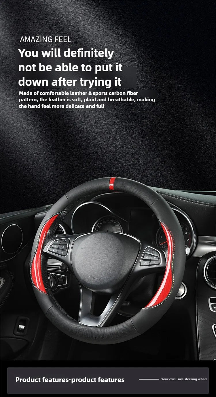 Microfiber Leather Steering Wheel Cover – Anti-Slip Universal O/D Shape Interior Accessory - Delicate Leather  
