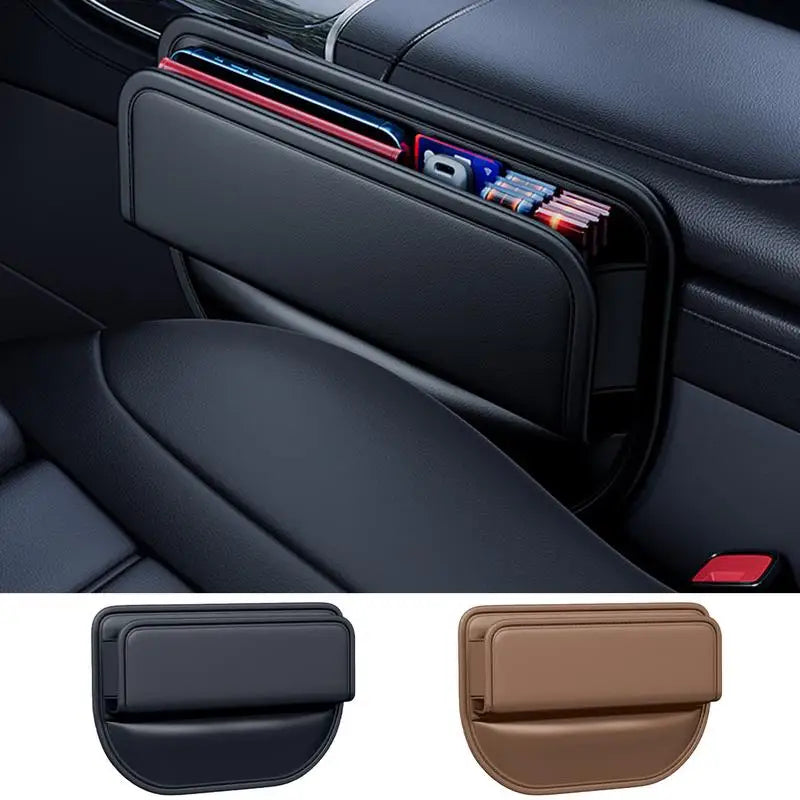 Car Seat Crevice Storage Box – Leather Console Side Organizer for Vehicle Interior - Delicate Leather  