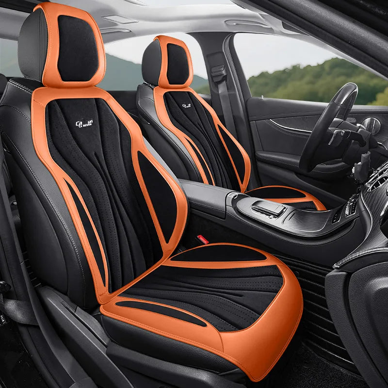 Luxury Suede Leather Car Seat Cover – Full Set Non-Slip Seat Cushion, Universal Car Interior Protection - Delicate Leather  