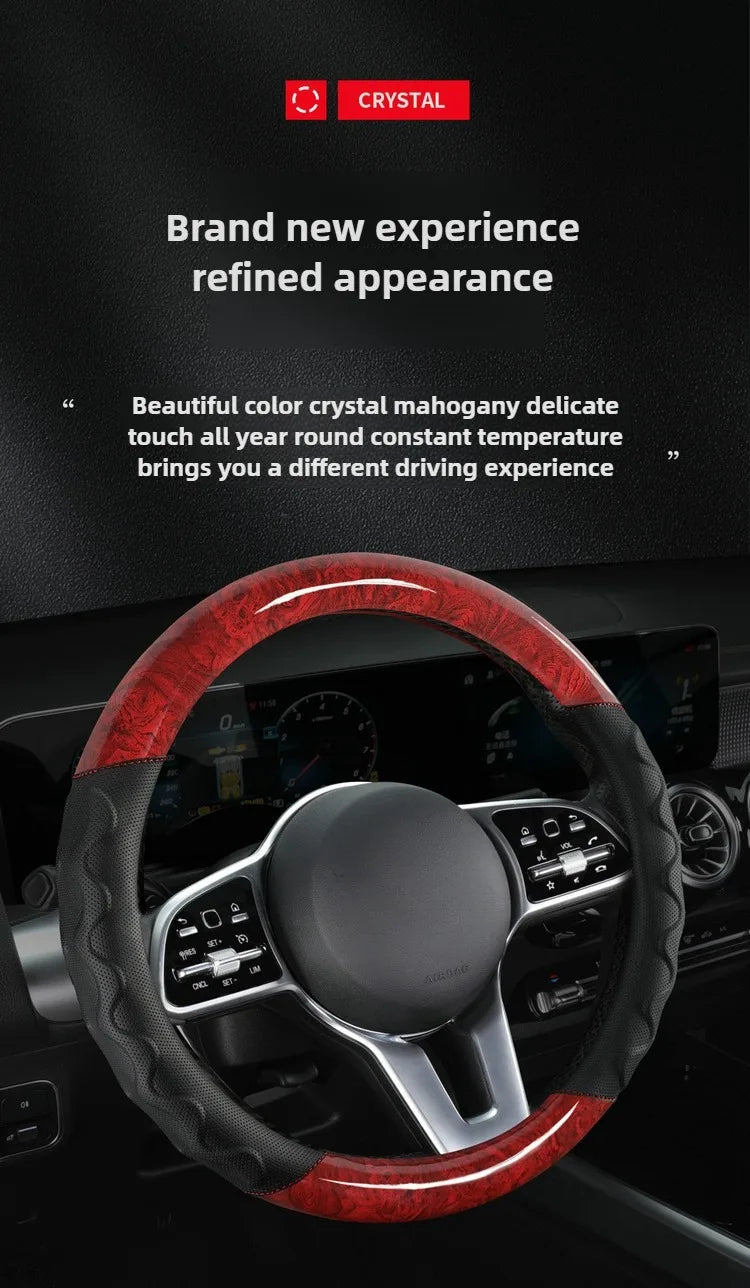 Branded Leather Carbon Fiber Car Steering Wheel Covers - Delicate Leather  