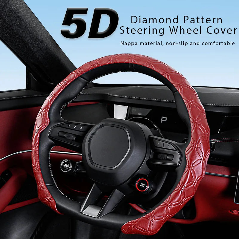5D Diamond Steering Wheel Cover – Breathable Ultra-Thin Anti-Slip Universal Fit - Delicate Leather  