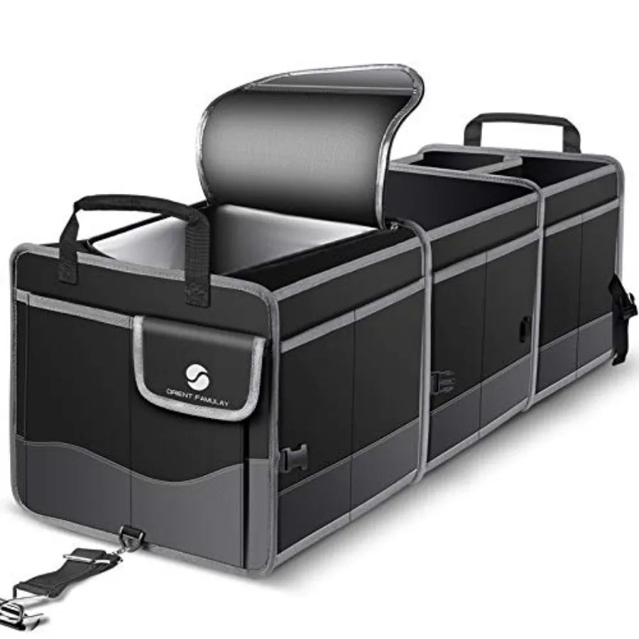 Collapsible Car Trunk Organizer with Cooler – Multi-Compartment Storage Box with Non-Slip Base - Delicate Leather  