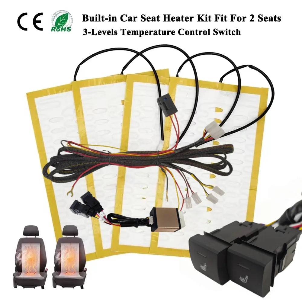 Universal 12V Built-In Car Seat Heater Kit – 2-Seat Heating Pads with 3-Level Control - Delicate Leather