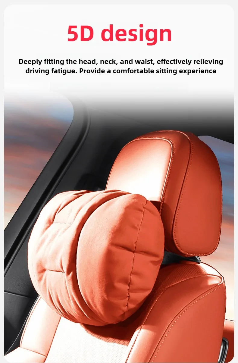 Suede Leather Car Headrest & Lumbar Support Pillow Set – Comfortable Neck and Back Cushions - Delicate Leather  
