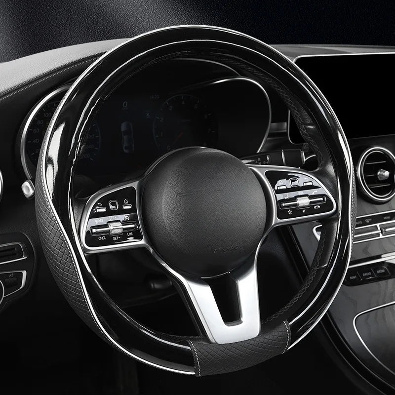 Fashion Steering Wheel Cover – Universal 38 cm Microfiber Leather Car Accessories, Non-Slip & Heat-Resistant Handle Grip for All Seasons - Delicate Leather  