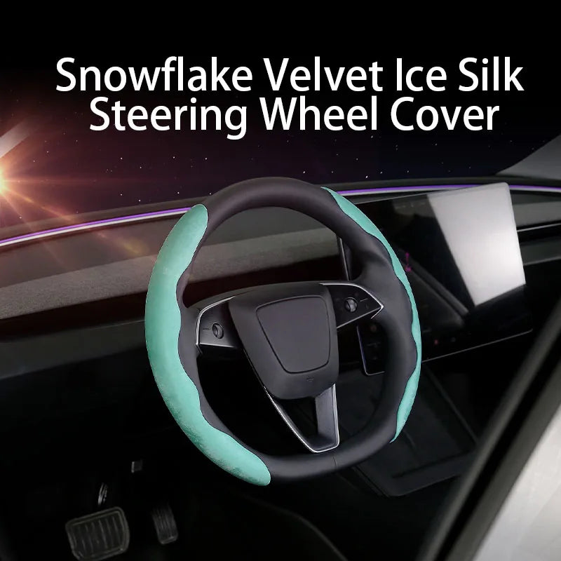 Car Steering Wheel Cover – Ice Silk Fabric Clip-On Grip, Ultra-Thin, All-Season, Non-Slip & Moisture-Absorbing - Delicate Leather  