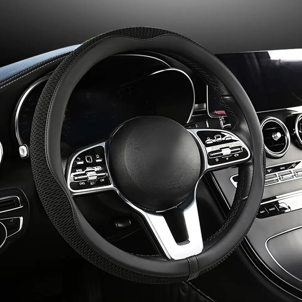Ice Silk Steering Wheel Cover – Breathable 38cm Universal Fit Interior Accessory - Delicate Leather  