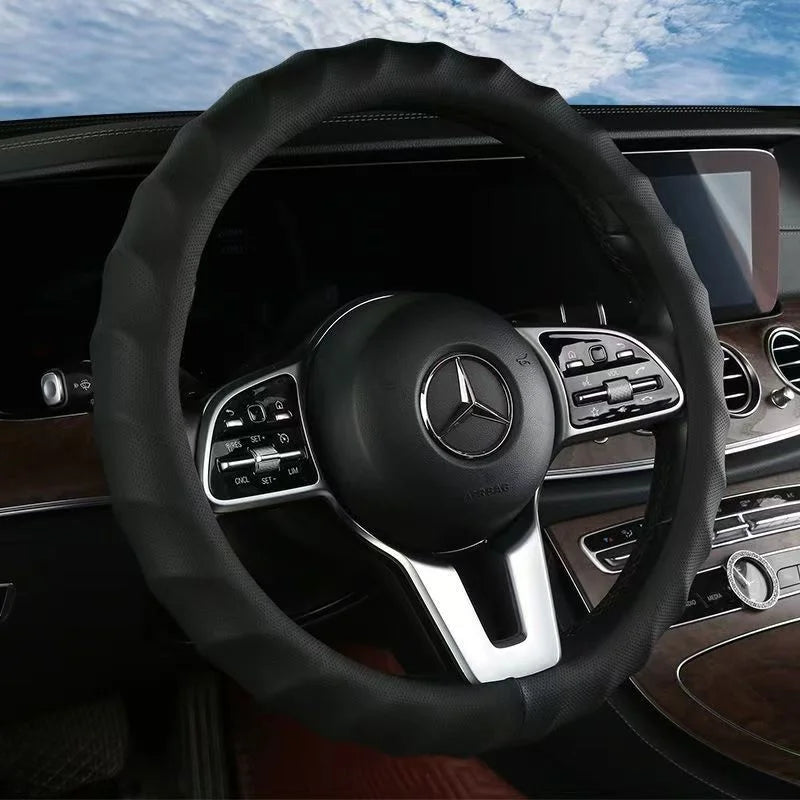 Full Leather Car Steering Wheel Cover – 38CM, Sport Style, Anti-Slip & Anti-Scratch - Delicate Leather  