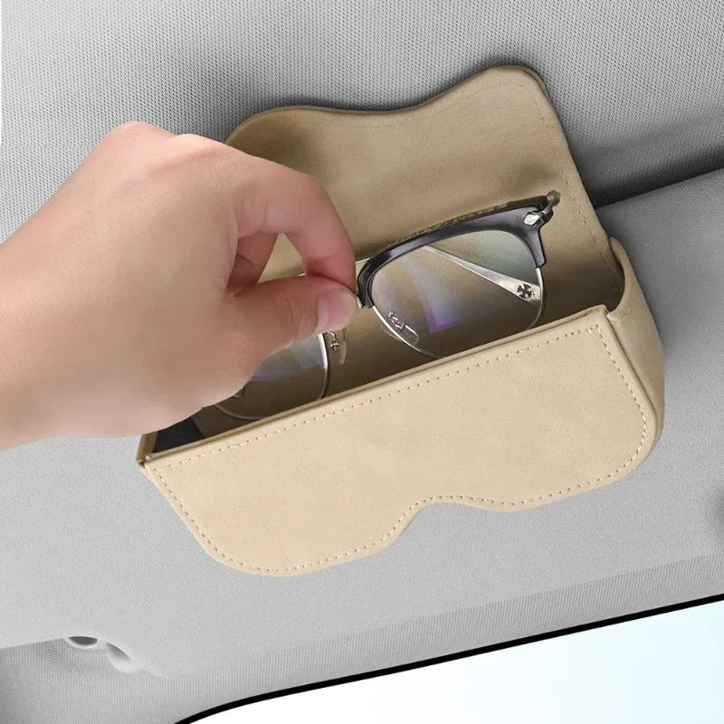 Suede Leather Car Eyeglass Holder – Magnetic Sun Visor Sunglasses Clip - Delicate Leather  