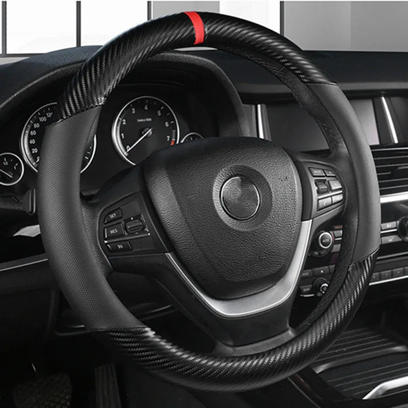 Universal Microfiber Leather Steering Wheel Cover – Breathable Non-Slip 37–38CM Grip - Delicate Leather