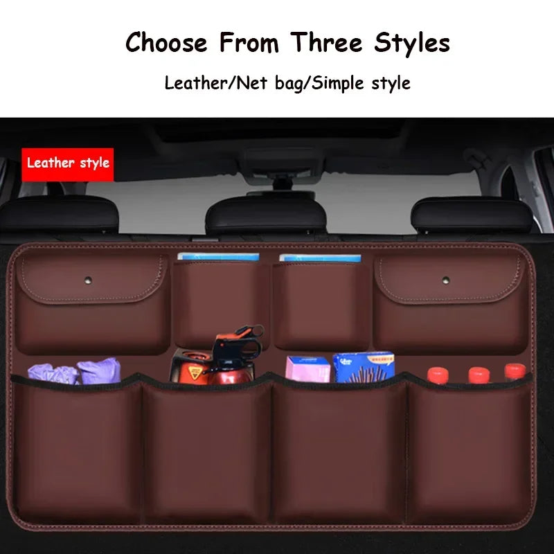 PU Leather Car Trunk Organizer / Rear Seat Storage Bag – Large Capacity Interior Storage, Universal Fit - Delicate Leather  