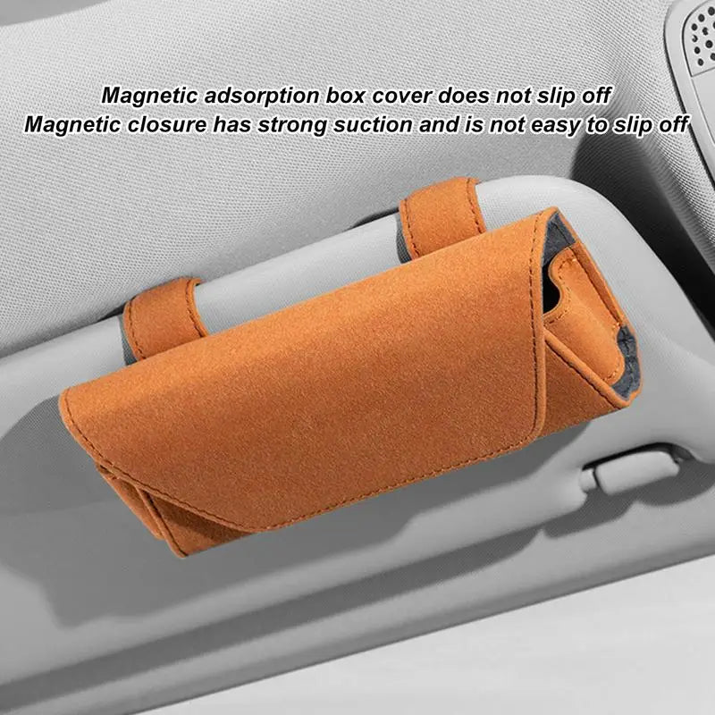 Car Sunglass Holder – Compact Leather Magnetic Glasses Clip, Visor Mount Protective Case for Sunglasses & Small Essentials - Delicate Leather  