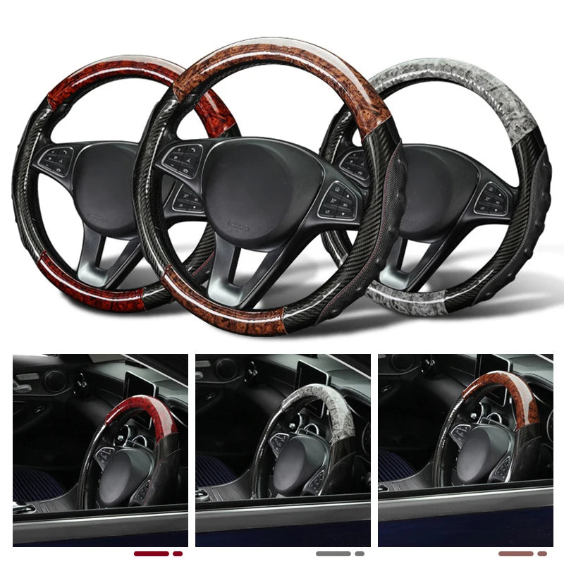 Car Truck PU Leather Embossed Steering Wheel Cover Steering-Wheel For Auto Diameters 36 38 40 42 45 47 50CM 7 Sizes to Choose - Delicate Leather  