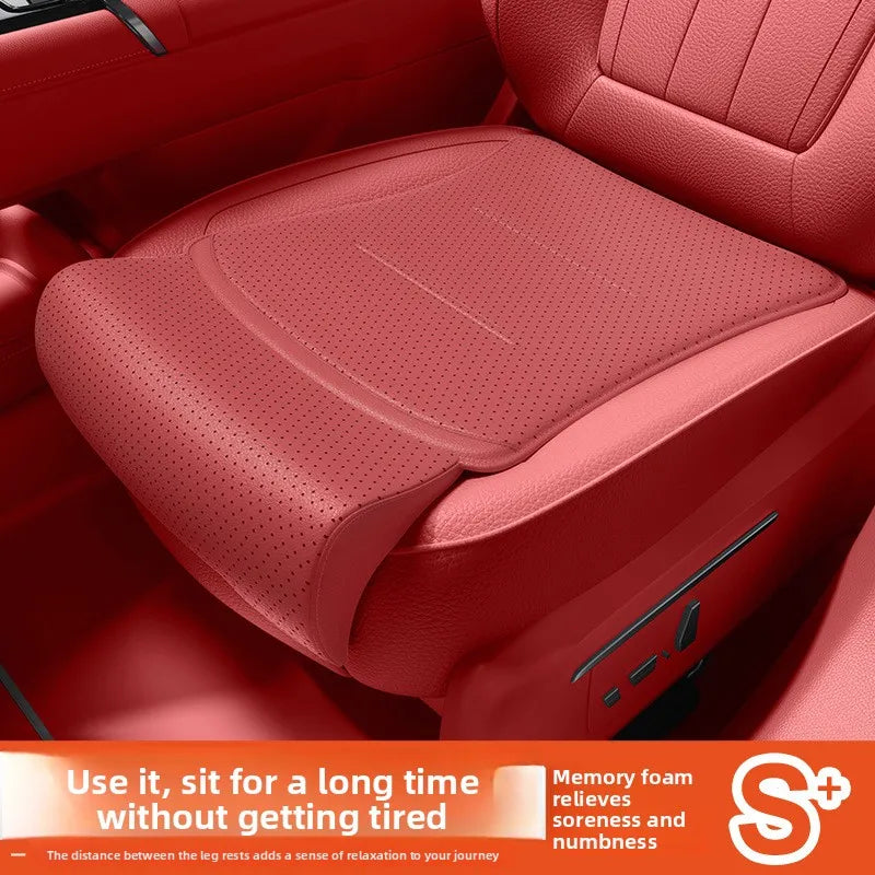 Universal Car Seat Cushion with Extended Footrest – Leather Breathable Non-Slip Seat Cover for Driver and Passenger Comfort - Delicate Leather  