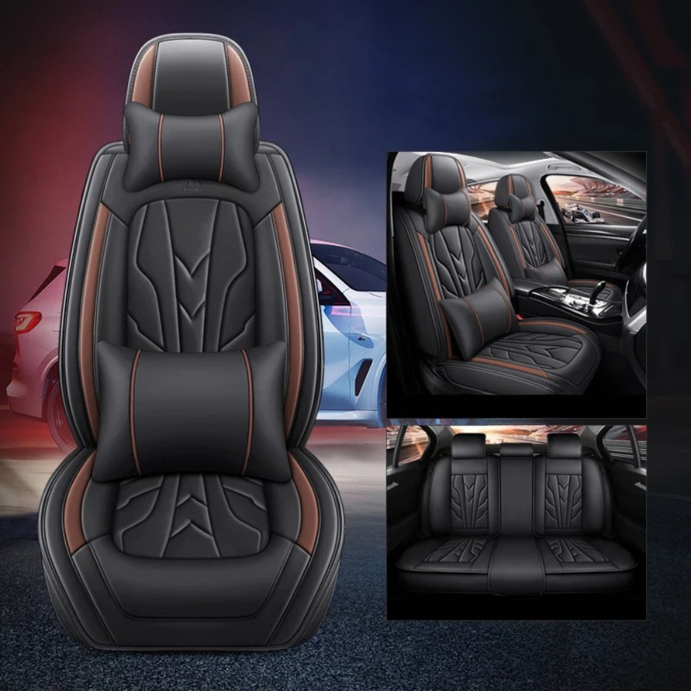 Universal PU Leather Car Seat Covers – Full Protection, Waterproof, Front & Rear Auto Seat Cover for Most Vehicles - Delicate Leather  