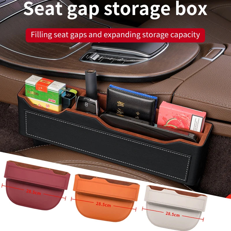 Car Seat Gap Organizer – Multifunctional Storage Box for Wallet, Keys, Phone & Cup - Delicate Leather  
