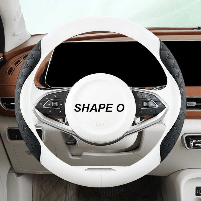 Anti-Slip Leather Steering Wheel Cover 38cm – Two-Tone Sport Style Universal Grip - Delicate Leather  