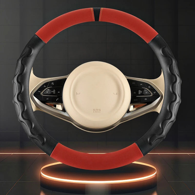 Universal 38cm Steering Wheel Cover – All-Season Non-Slip Faux Leather with 3D Corrugated Grip, Wear-Resistant Car Handle Cover - Delicate Leather  