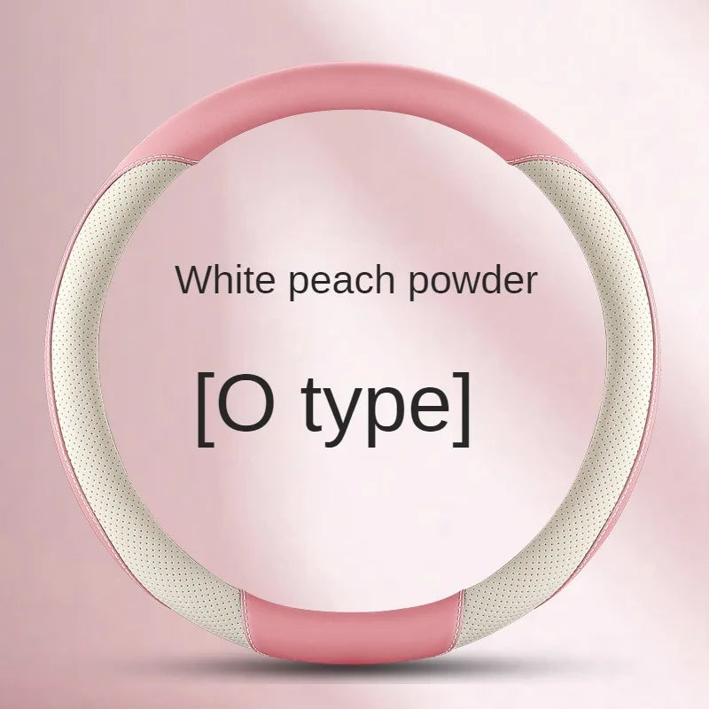 Leather Steering Wheel Cover – Simple Design, Breathable Anti-Slip Handle Cover, Universal D-Ring Fit - Delicate Leather  