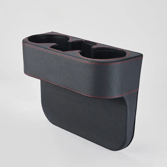 Leather Car Seat Gap Cup Holder Organizer – Side Pocket Storage Tray Universal Interior Accessory - Delicate Leather