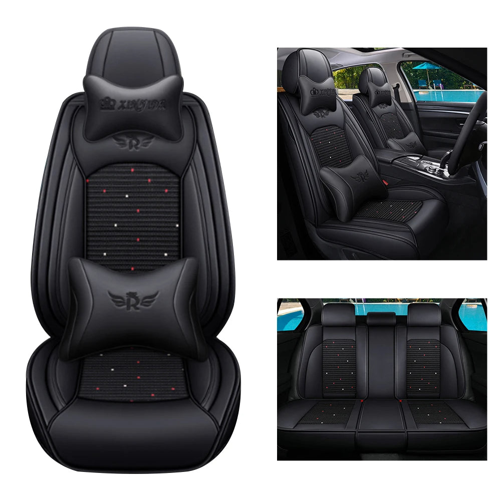 PU Leather Car Seat Covers for Five Seats – Black, Waterproof with Headrest and Lumbar Support 09