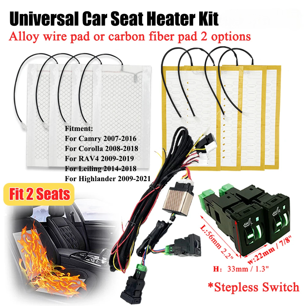 12V Car Seat Heater Kit for 2 Seats – 4pcs 25W Heating Pads with Dual Control Switch - Delicate Leather