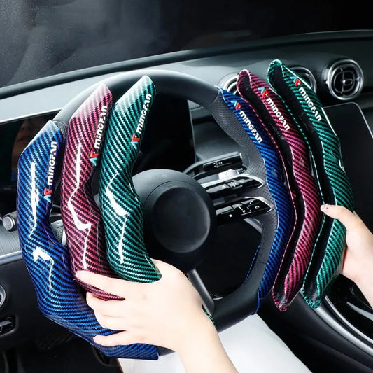 Carbon Fiber Steering Wheel Cover – Luxury Anti-Slip, Comfortable & Durable All-Season Grip Protector - Delicate Leather